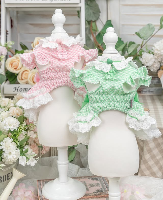 Vintage Gingham Dog Dress | Lace Princess Puppy Dress with Tulle Skirt