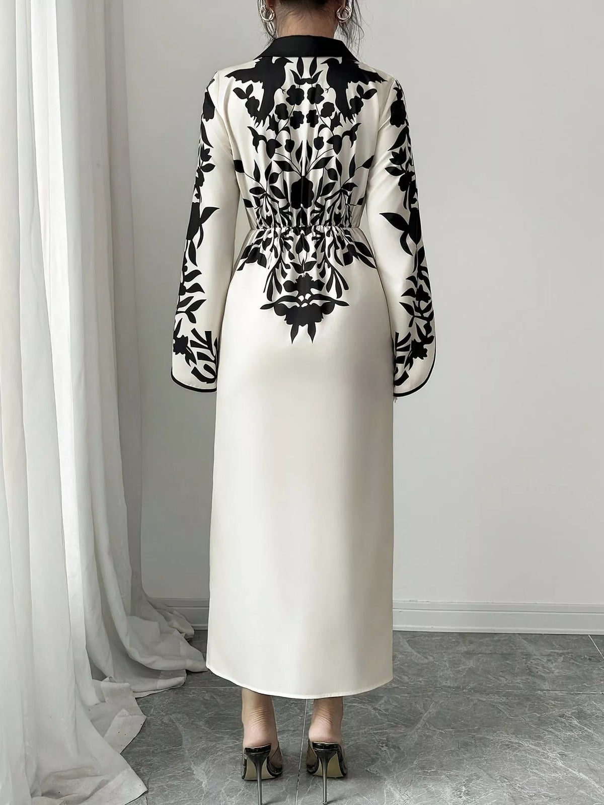 Slit Long Sleeve Wrap Midi Dress