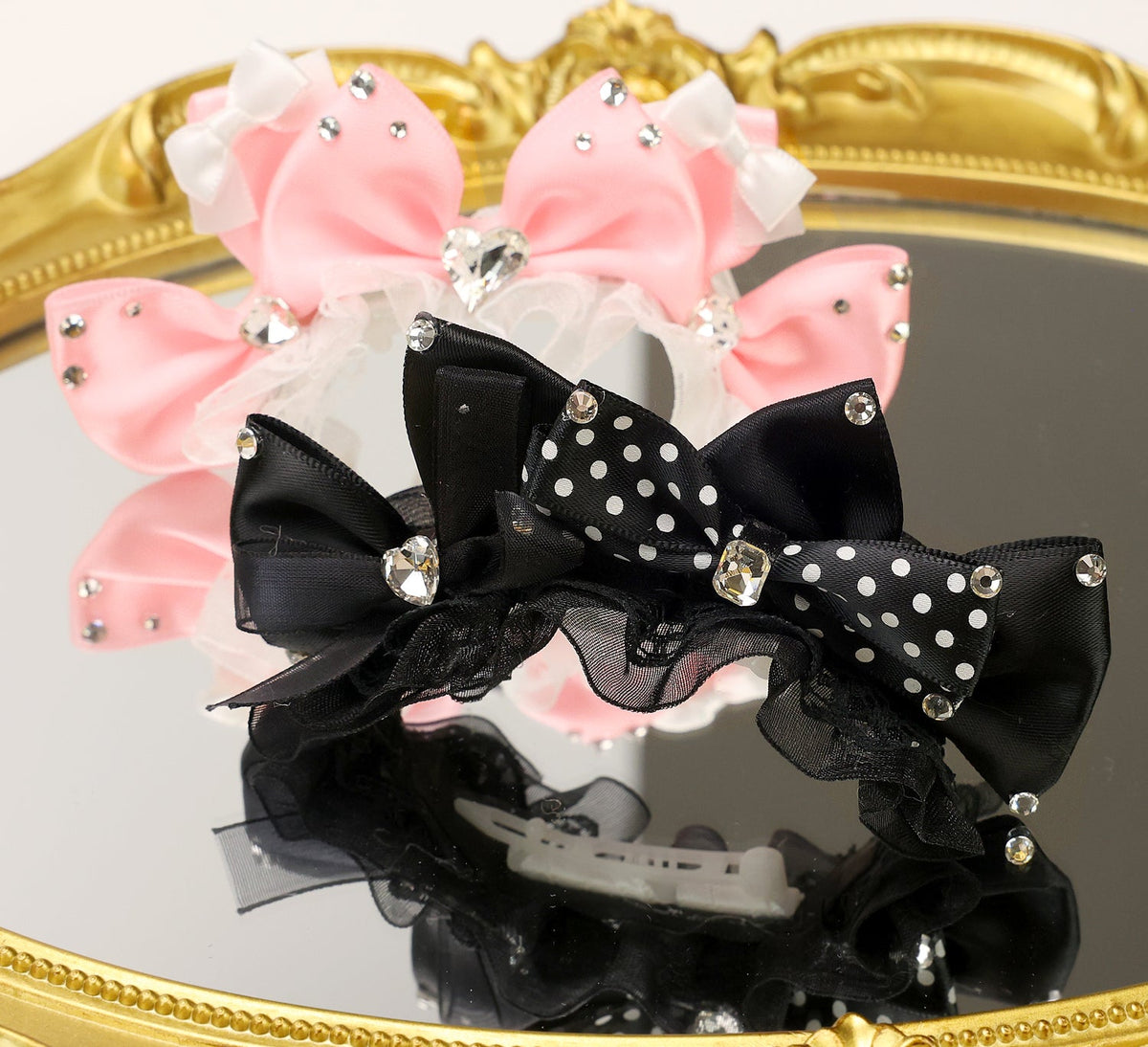 Polka Dot Rhinestone Pet Bow Hair Clip