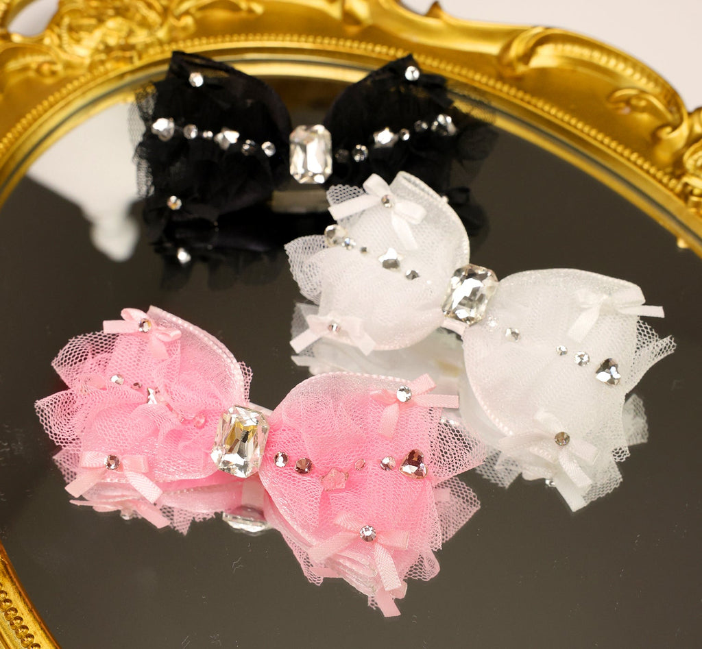Tulle Crystal Pet Bow Hair Clip