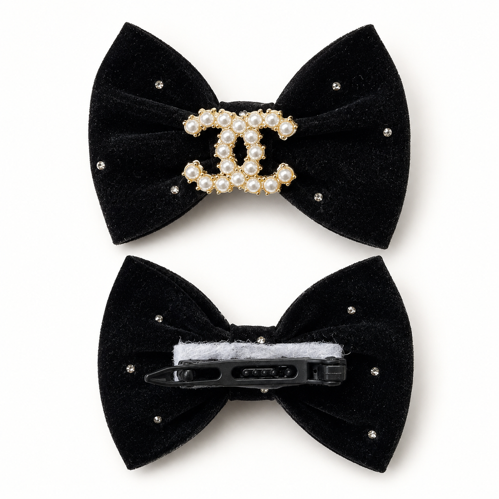 Velvet Rhinestone Pet Hair Bow Clip