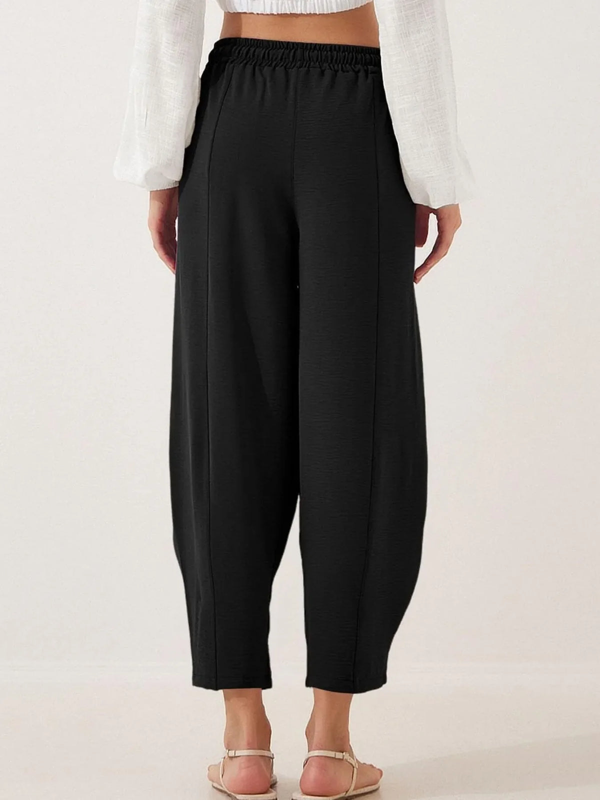 Full Size Drawstring Wide Leg Cropped Pants Plus Size