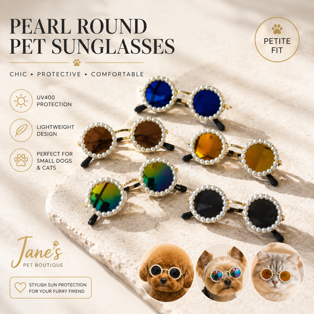 Pearl Round Pet Sunglasses for Dogs and Cats