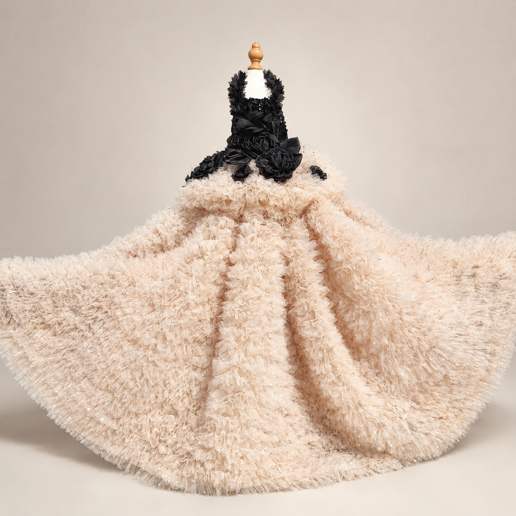 Luxury Black & Champagne Dog Gown with Detachable Train