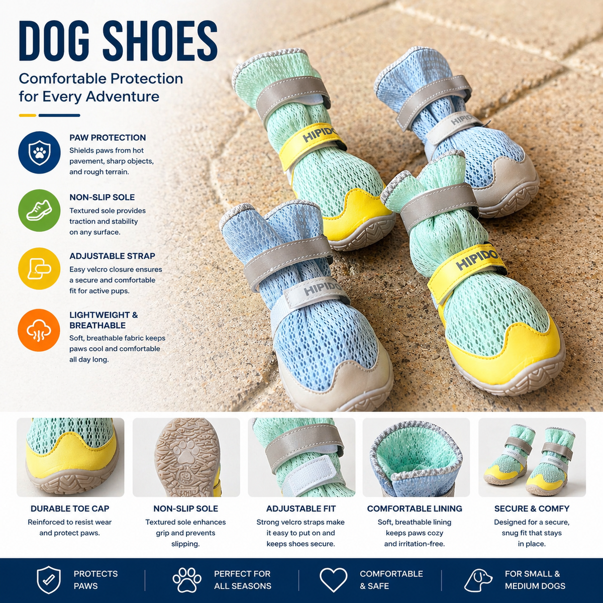Breathable Mesh Dog Shoes with Adjustable Straps