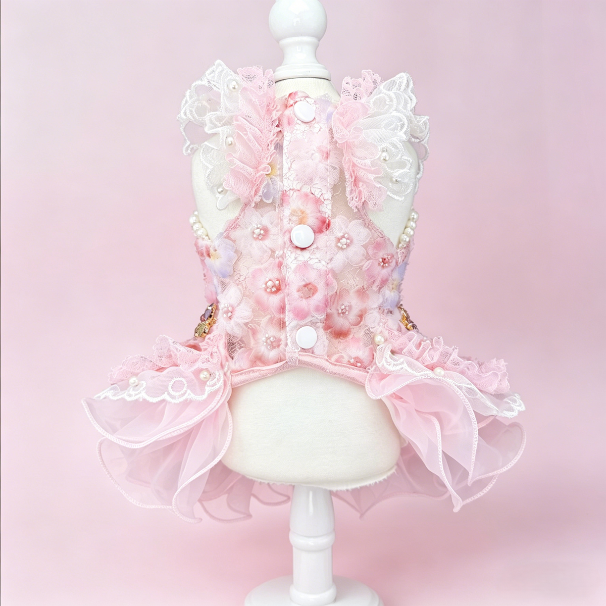 Pink Floral Dog Dress with Pearl Lace