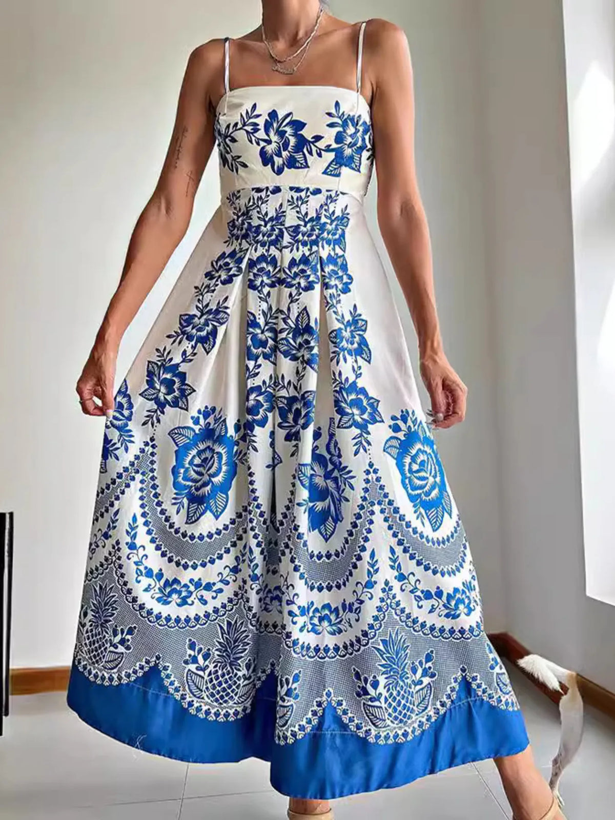 Printed Spaghetti Strap Maxi Dress