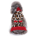 Leopard Knit Pet Sweater with Red Turtleneck