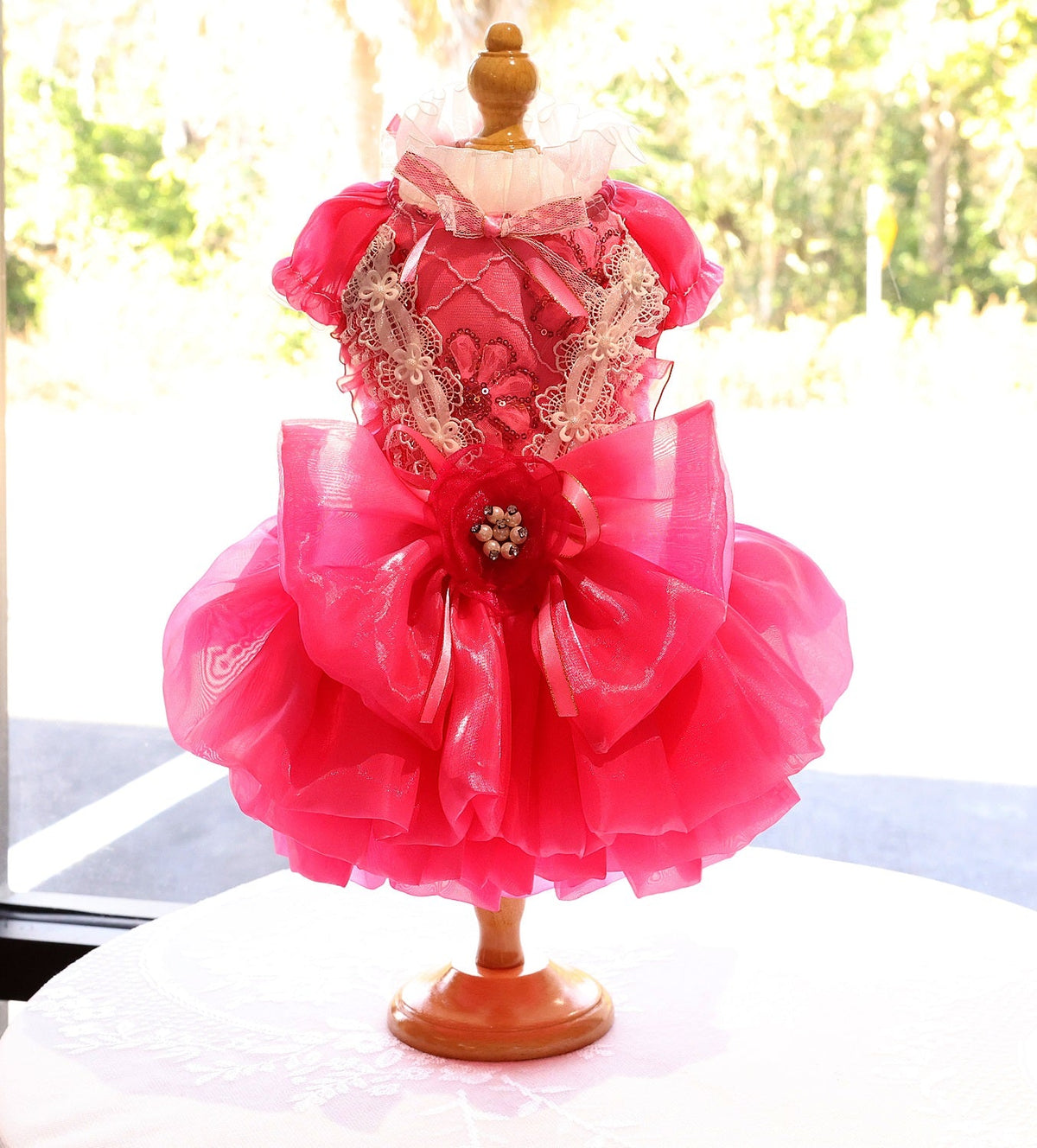 Hot Pink Lace Dog Party Dress
