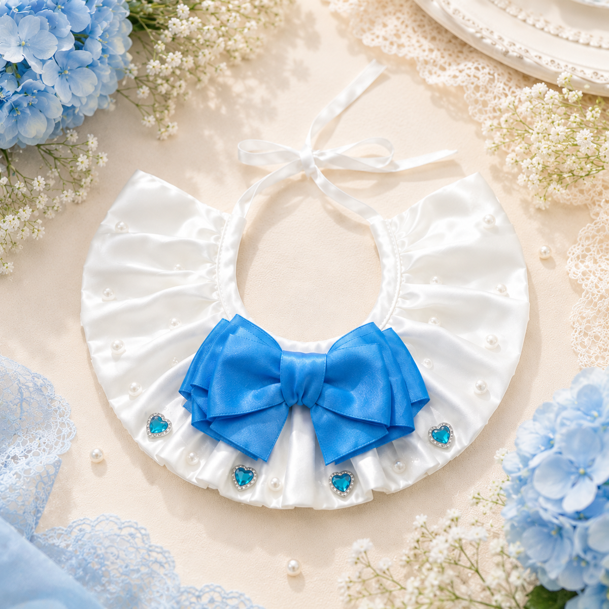 Satin Ruffle Pet Bib with Bow and Gems