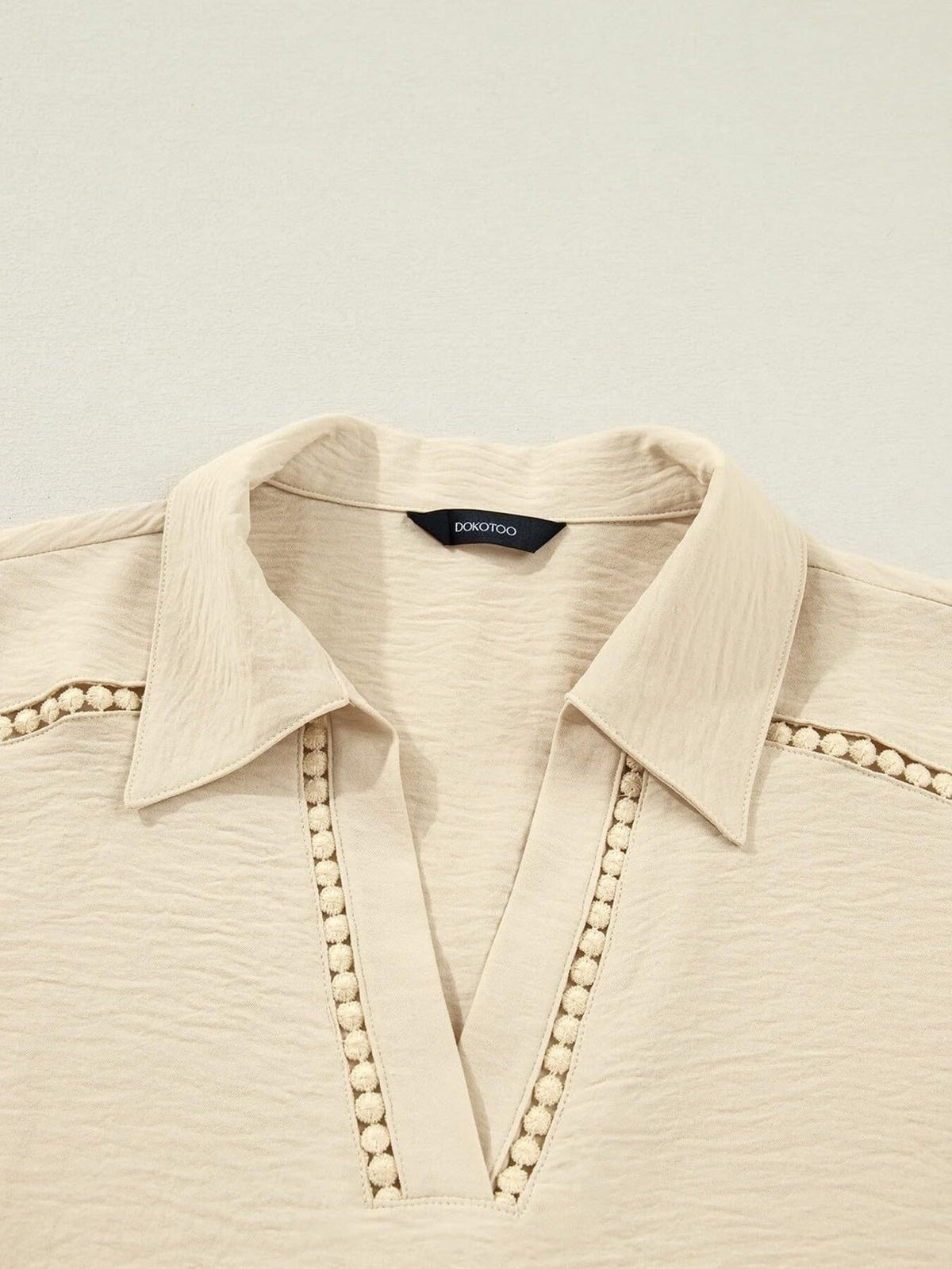 Johnny Collar Roll-Up Sleeve Blouse