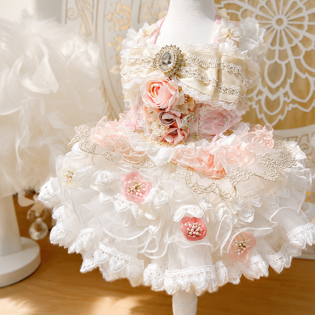 Luxury Floral Couture Dog Dress | Handmade Princess Wedding Dress for Small Dogs