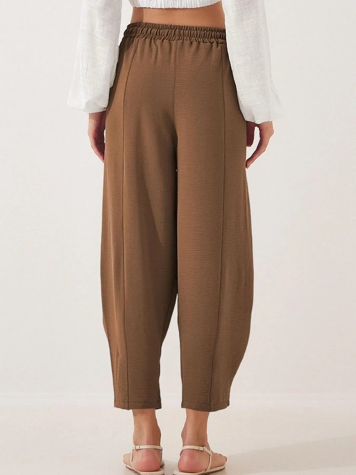 Full Size Drawstring Wide Leg Cropped Pants Plus Size