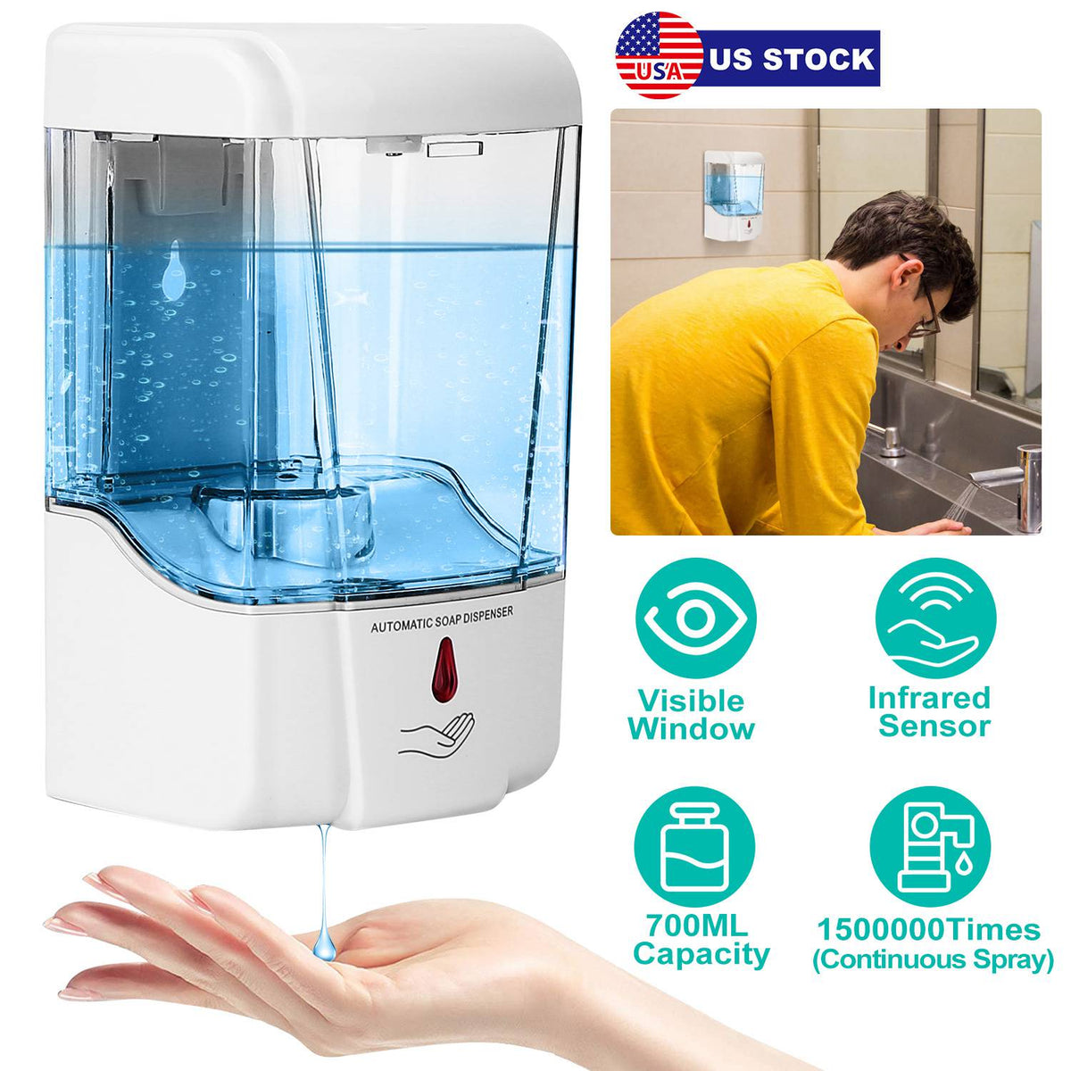 Automatic Soap Dispenser 700ML/29OZ Wall Mounted Sensor Refillable Hand Gel Dispenser