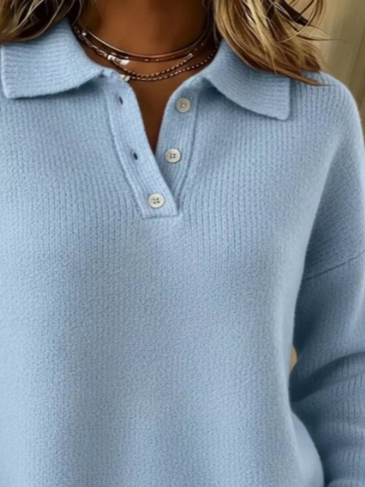 Full Size Half Button Collar Drop Shoulder Sweater Plus Size