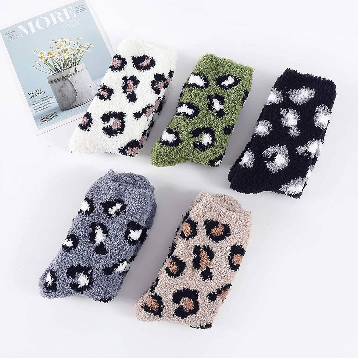 5-Pair: Womens Fuzzy Socks Winter Slipper Socks