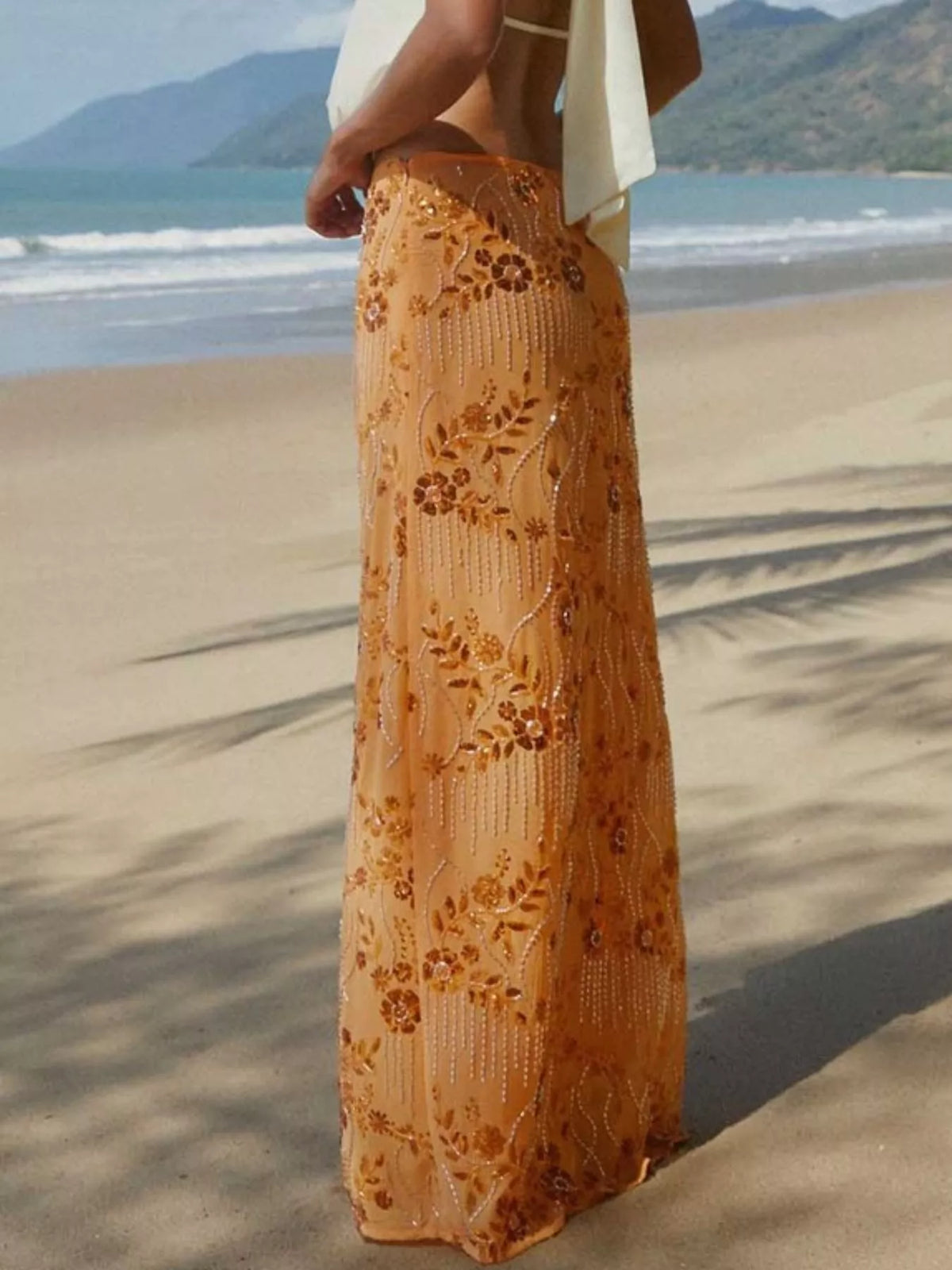 Sequin Embroidered Maxi Skirt