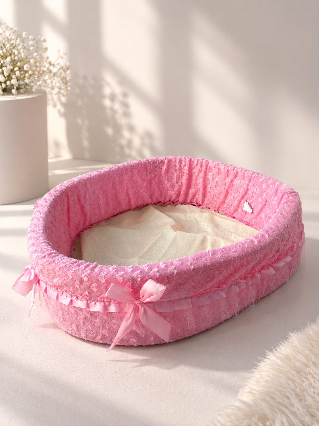 Pink Plush Princess Pet Bed for Small Pets