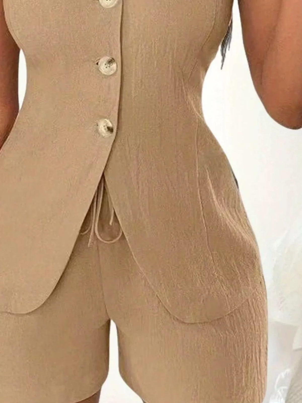 Sleeveless Button-Down Vest & Shorts Set