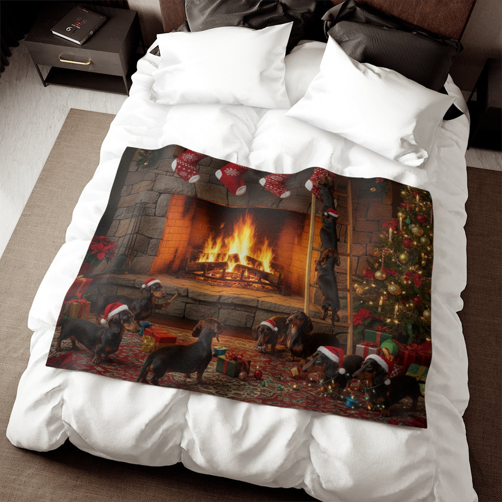 Dachshund Holiday Fireplace Blanket