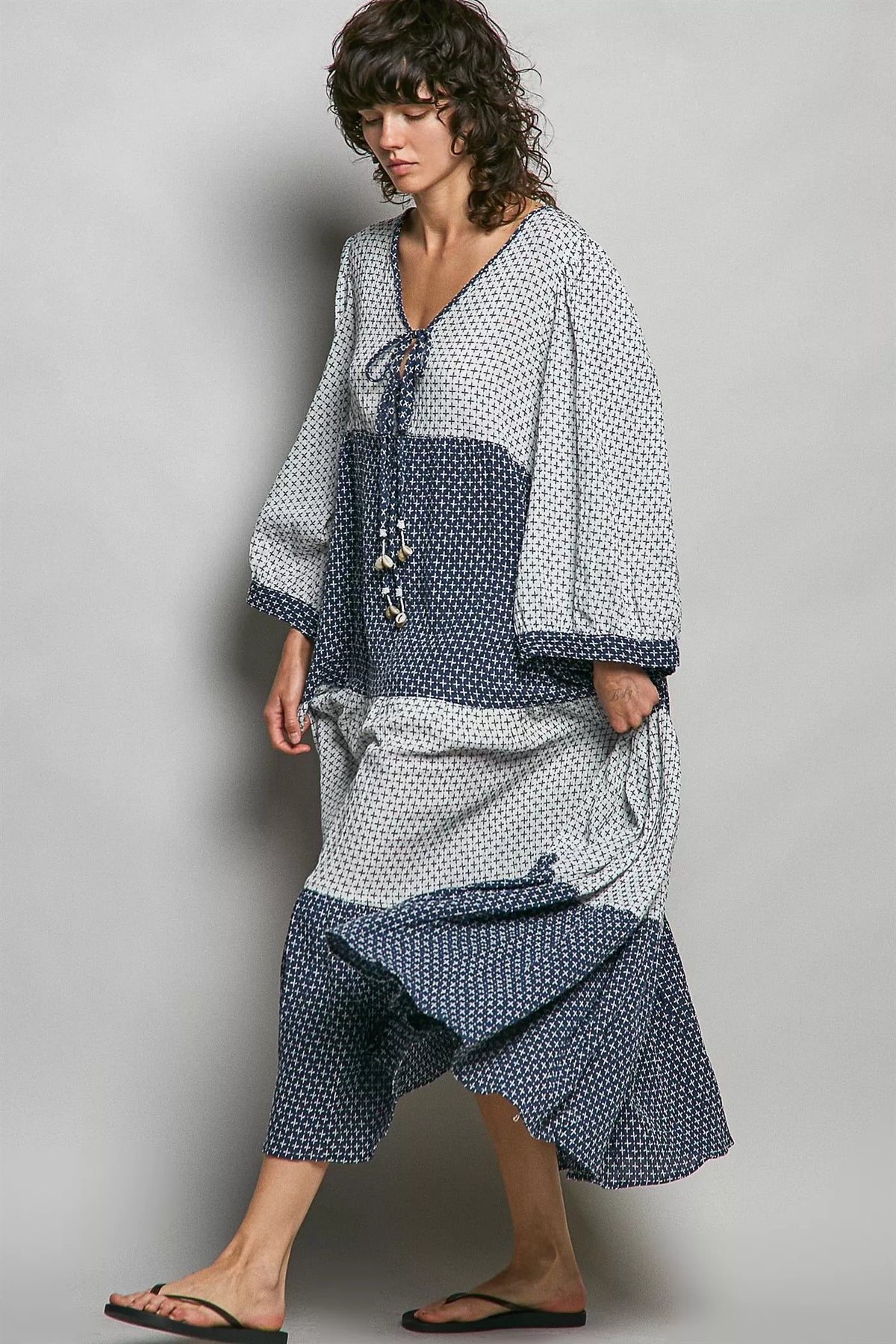 POL Tiered Boho Two-Tone Maxi Dress