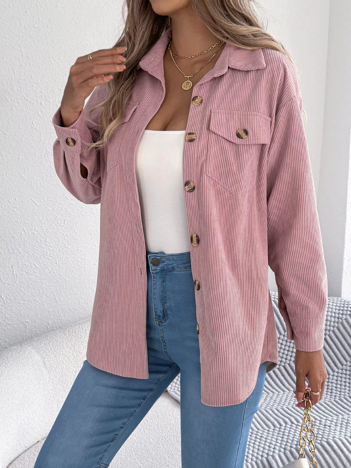 Casual Corduroy Button-Up Shacket
