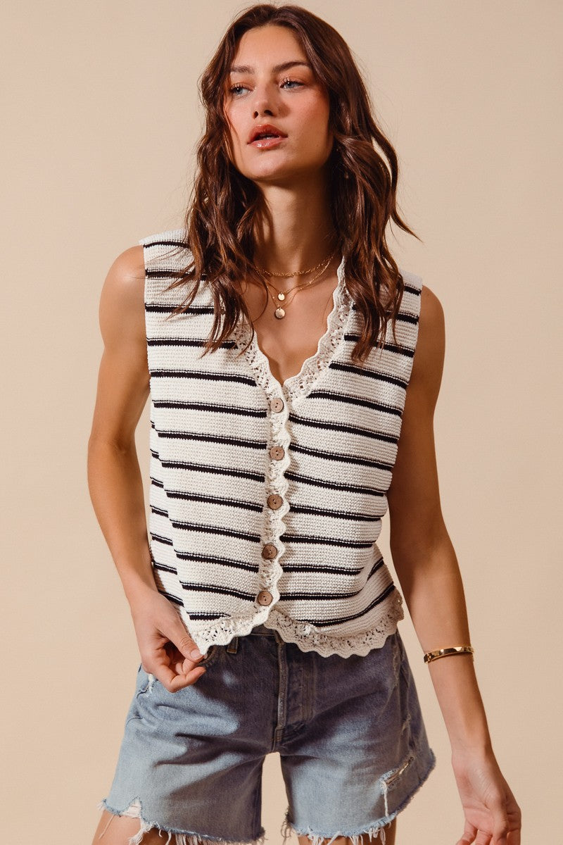 SO ME Buttoned Front Stripe Texture Knitted Sweater Vest