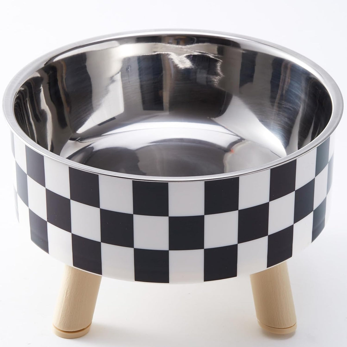 Checkered Elevated Stainless Steel Pet Bowl