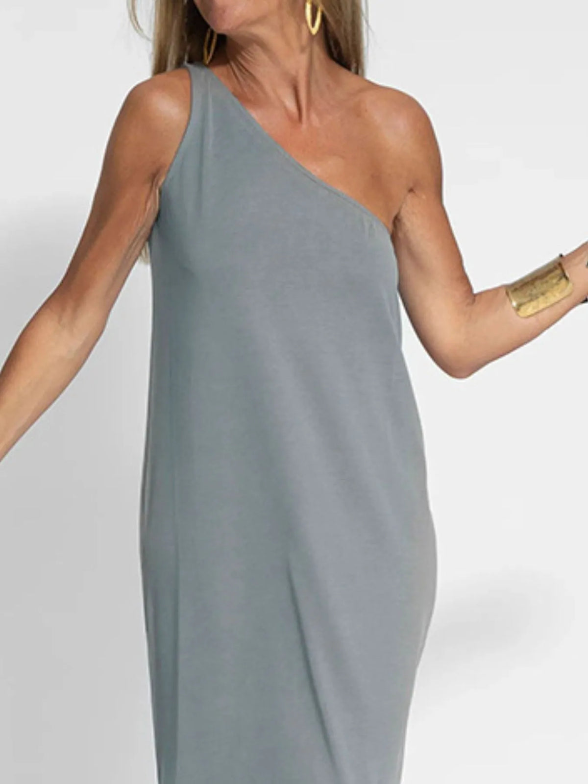 One-Shoulder Maxi Dress with Side Slit