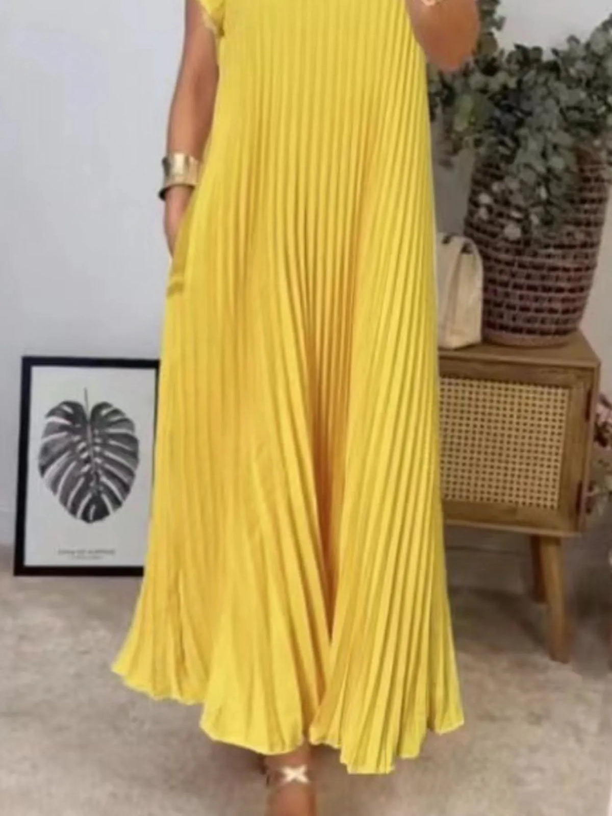 Full Size Pleated Round Neck Maxi Dress Plus Size