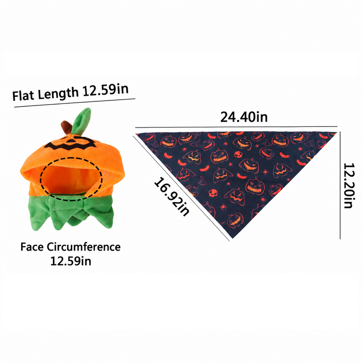 Pumpkin Hood and Halloween Pet Bandana Set