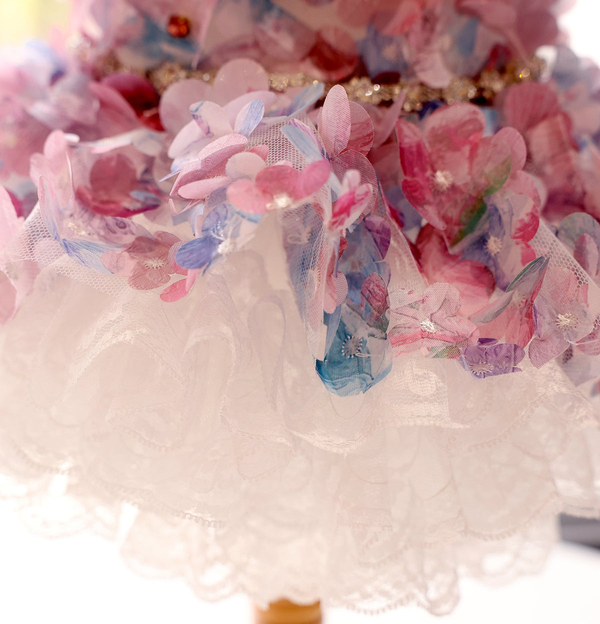 Handmade Pastel Floral Dog Dress with Pearl Collar and Lace Tutu