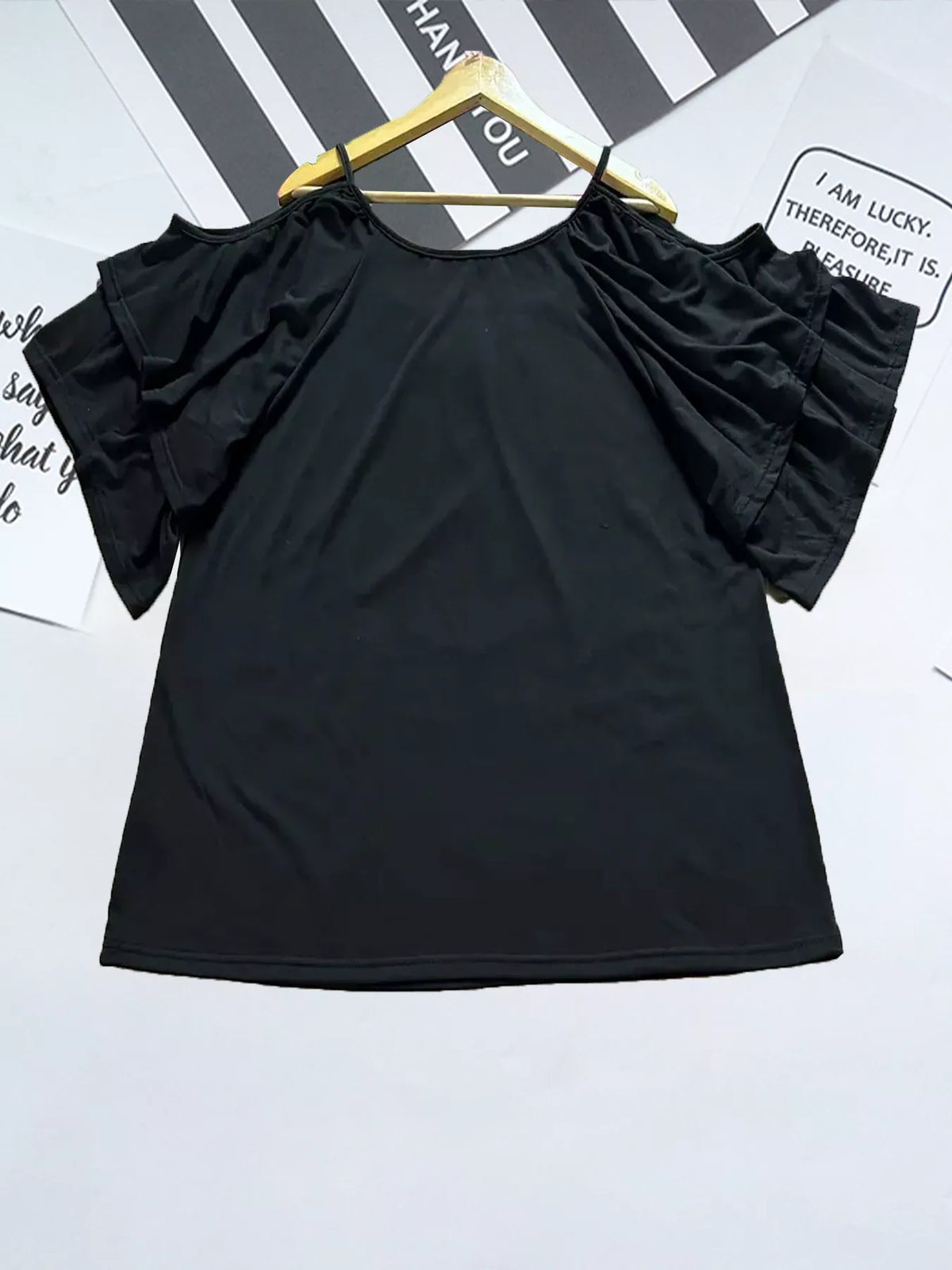 Cold Shoulder Ruffle Sleeve Top