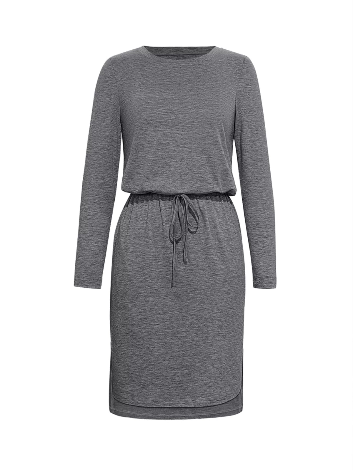 Long Sleeve Drawstring Midi Dress