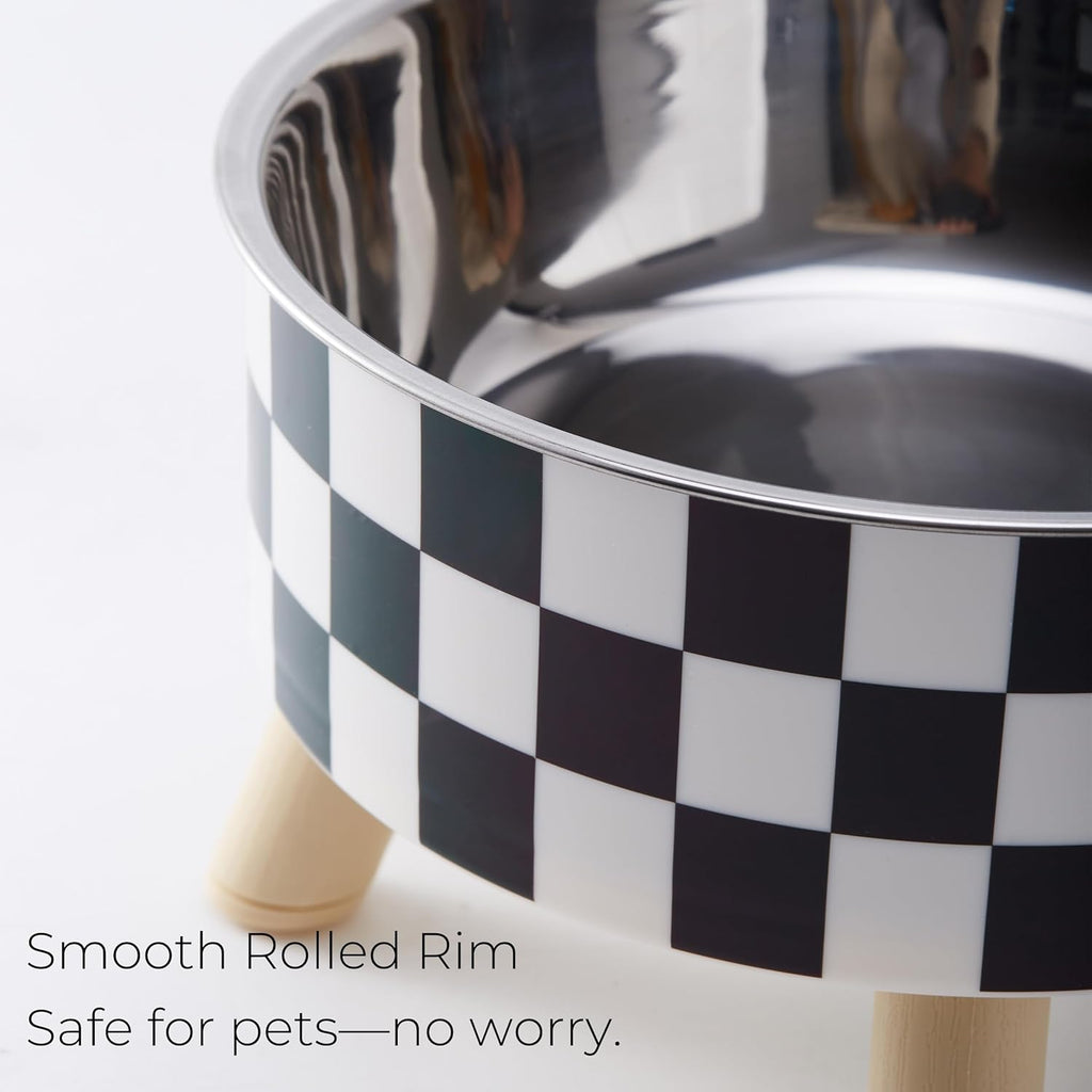 Checkered Elevated Stainless Steel Pet Bowl