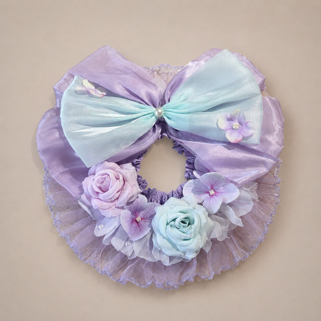 Lavender Blue Floral Satin Lace Pet Bib Collar