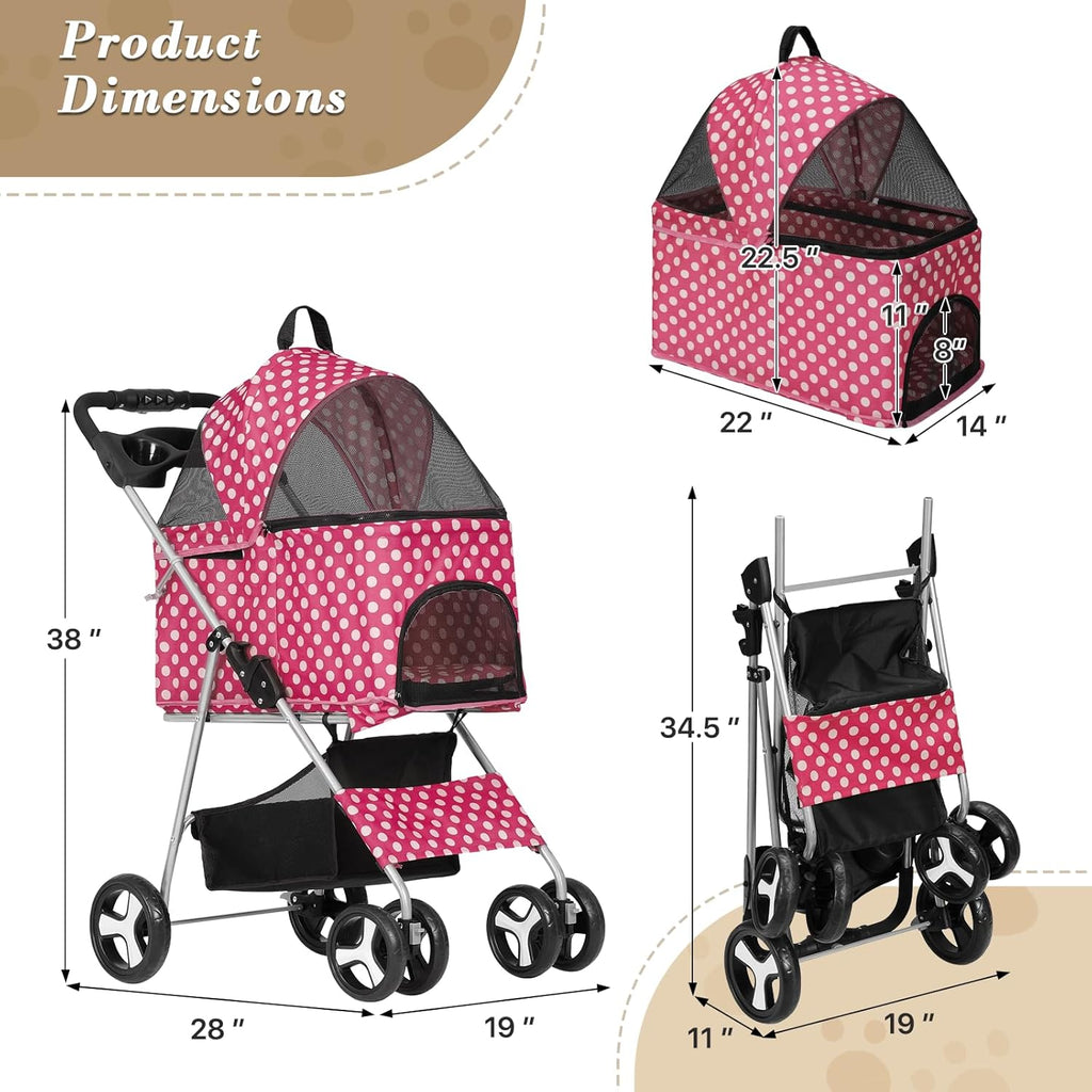 Foldable Pet Stroller with Storage Basket