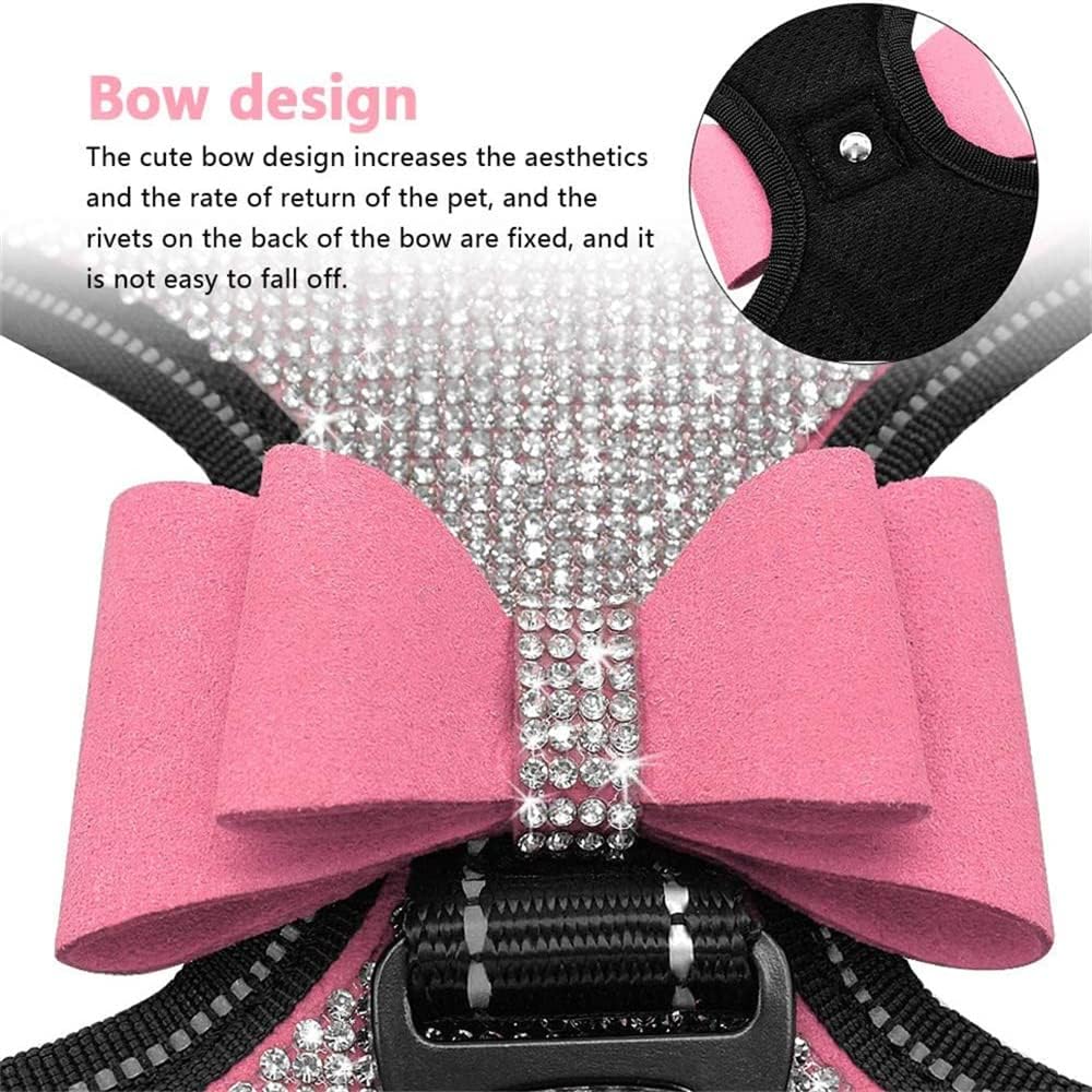 Dog Harness + Leash Sets with Rhinestones – Sparkly Bowknot & Reflective Trim