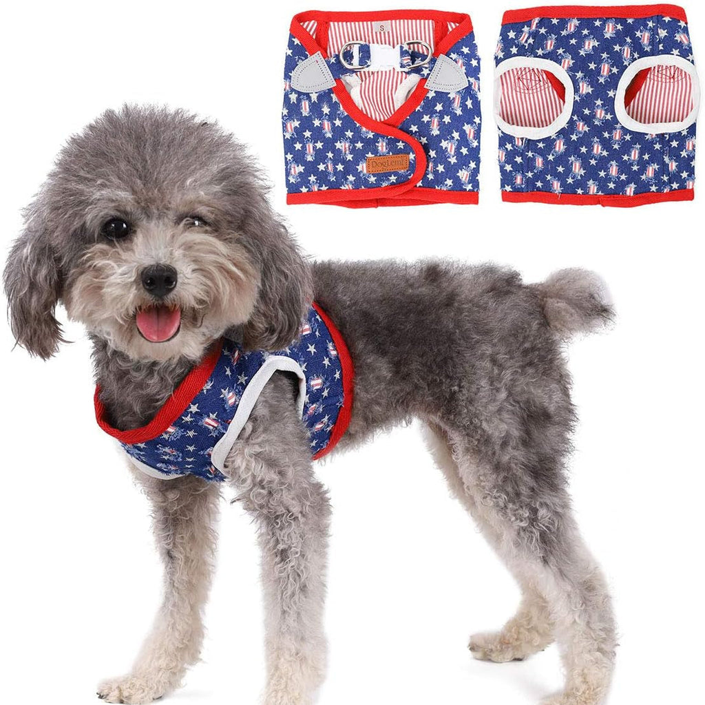Denim Dog Harness with Star Print & Secure Buckle