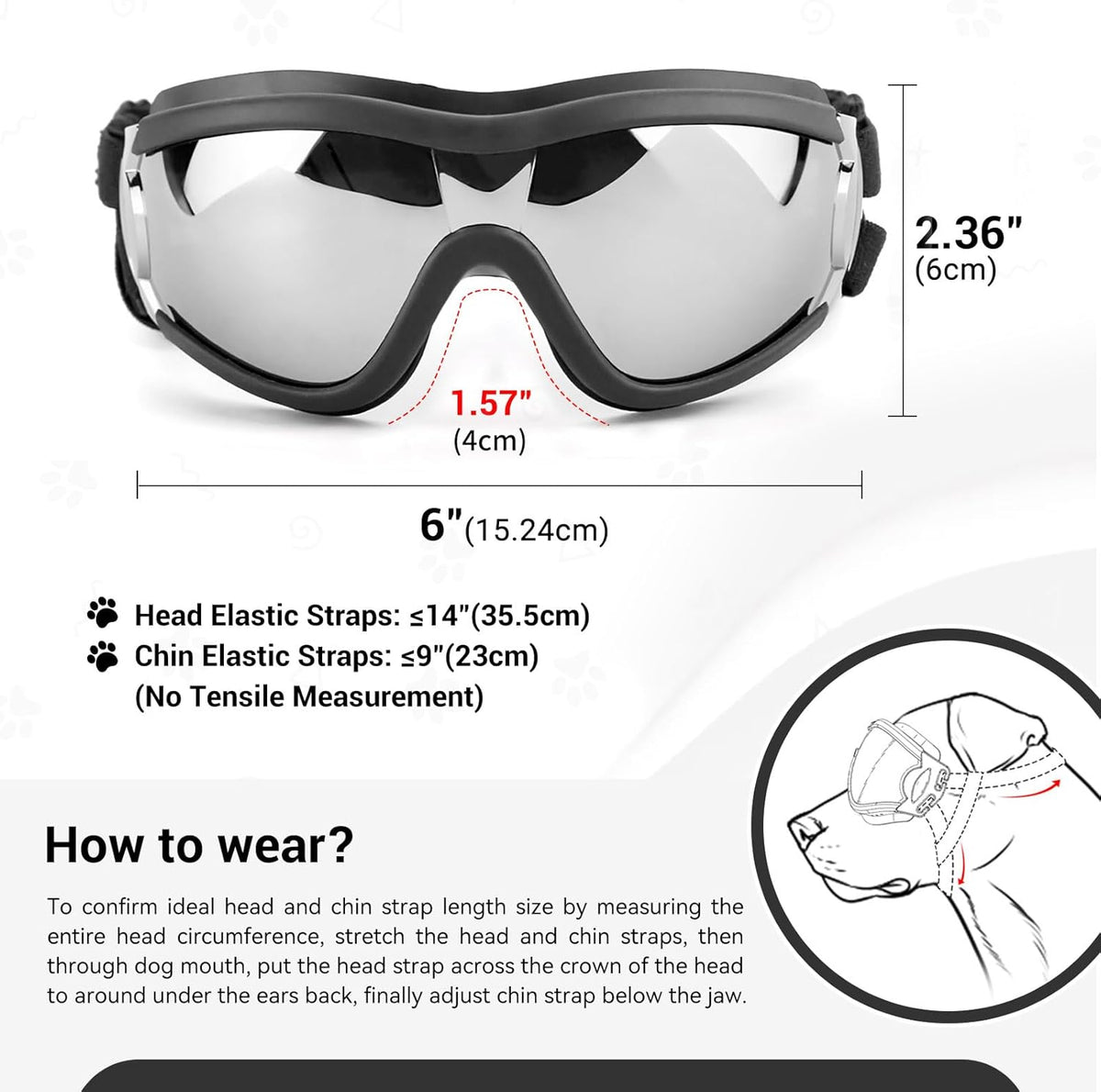 Large Dog Ski Goggles with Adjustable Straps