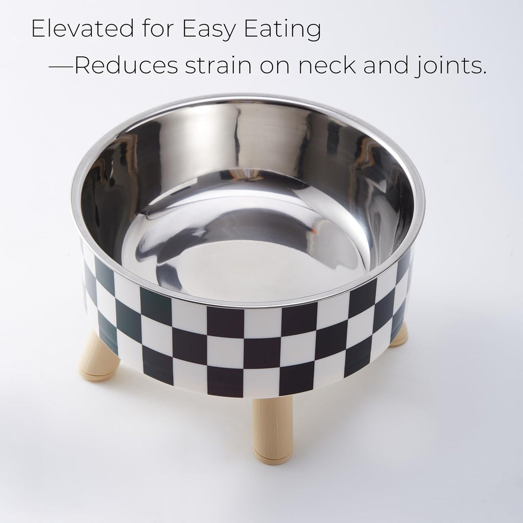 Checkered Elevated Stainless Steel Pet Bowl