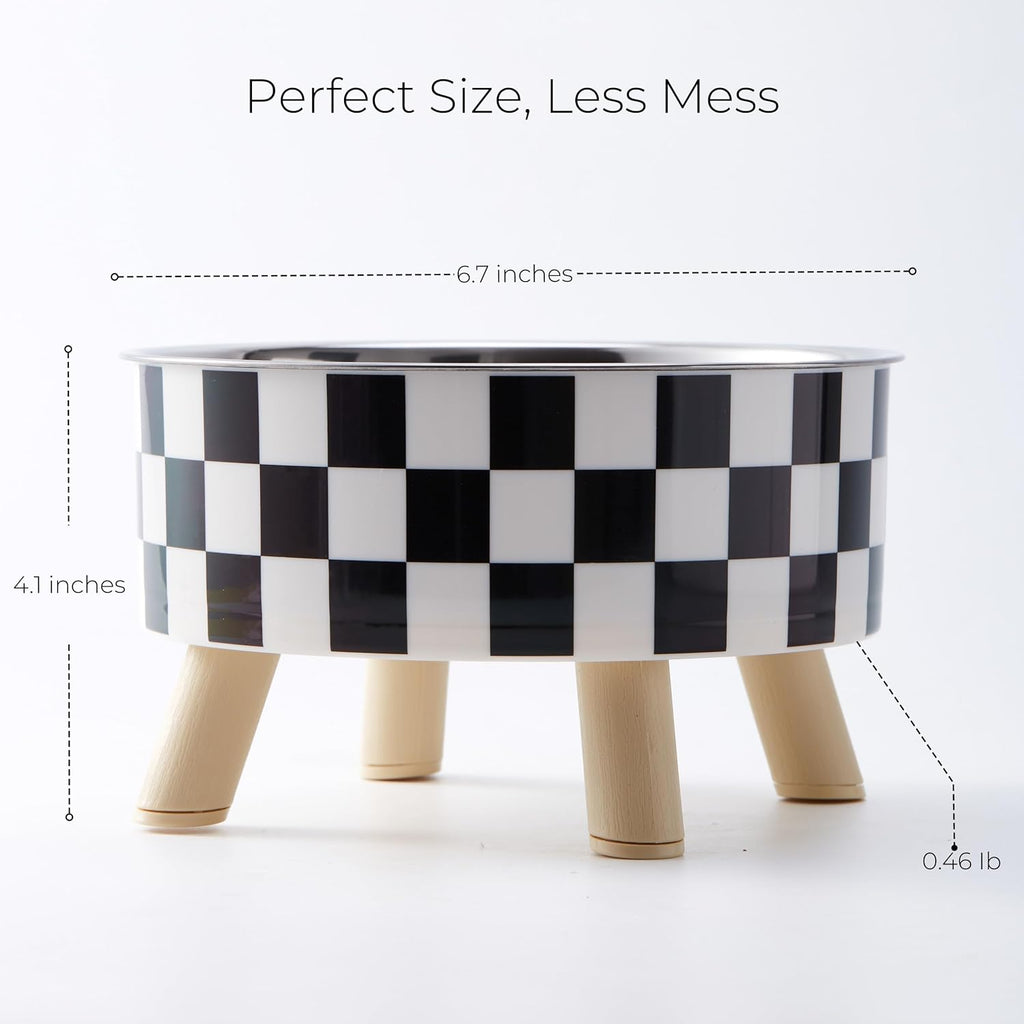 Checkered Elevated Stainless Steel Pet Bowl
