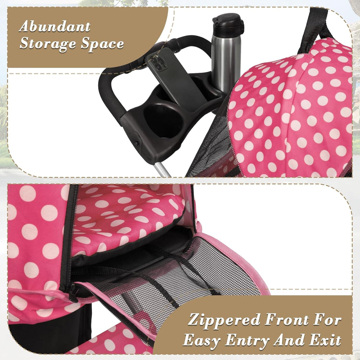 Foldable Pet Stroller with Storage Basket