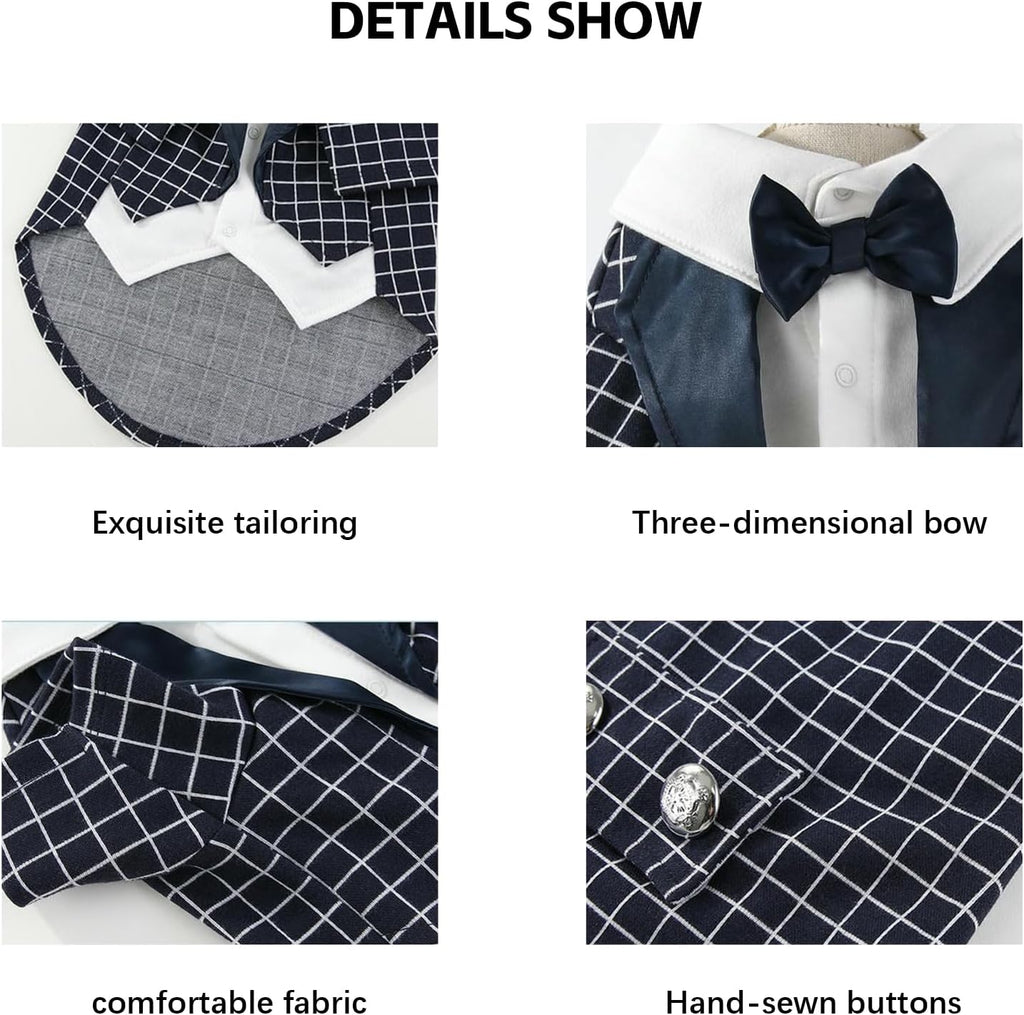 Plaid Dog Tuxedo Shirt with Bow Tie
