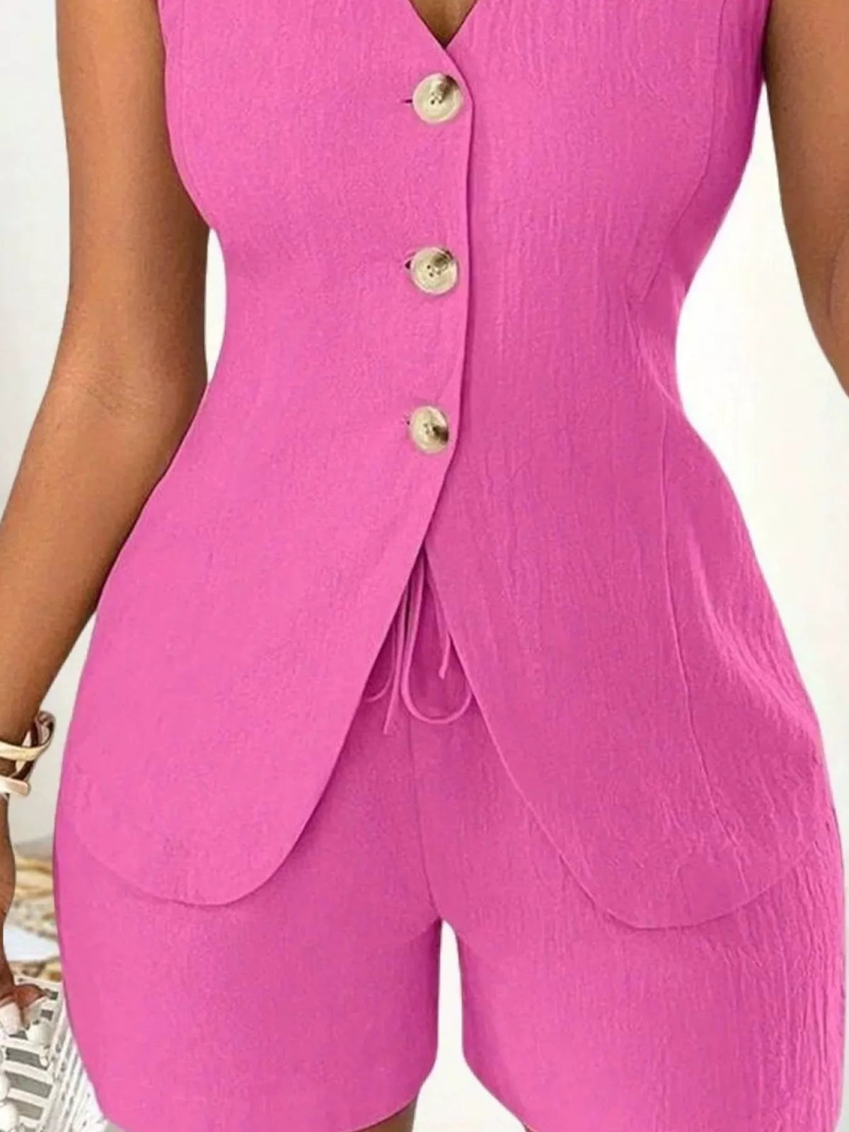 Sleeveless Button-Down Vest & Shorts Set