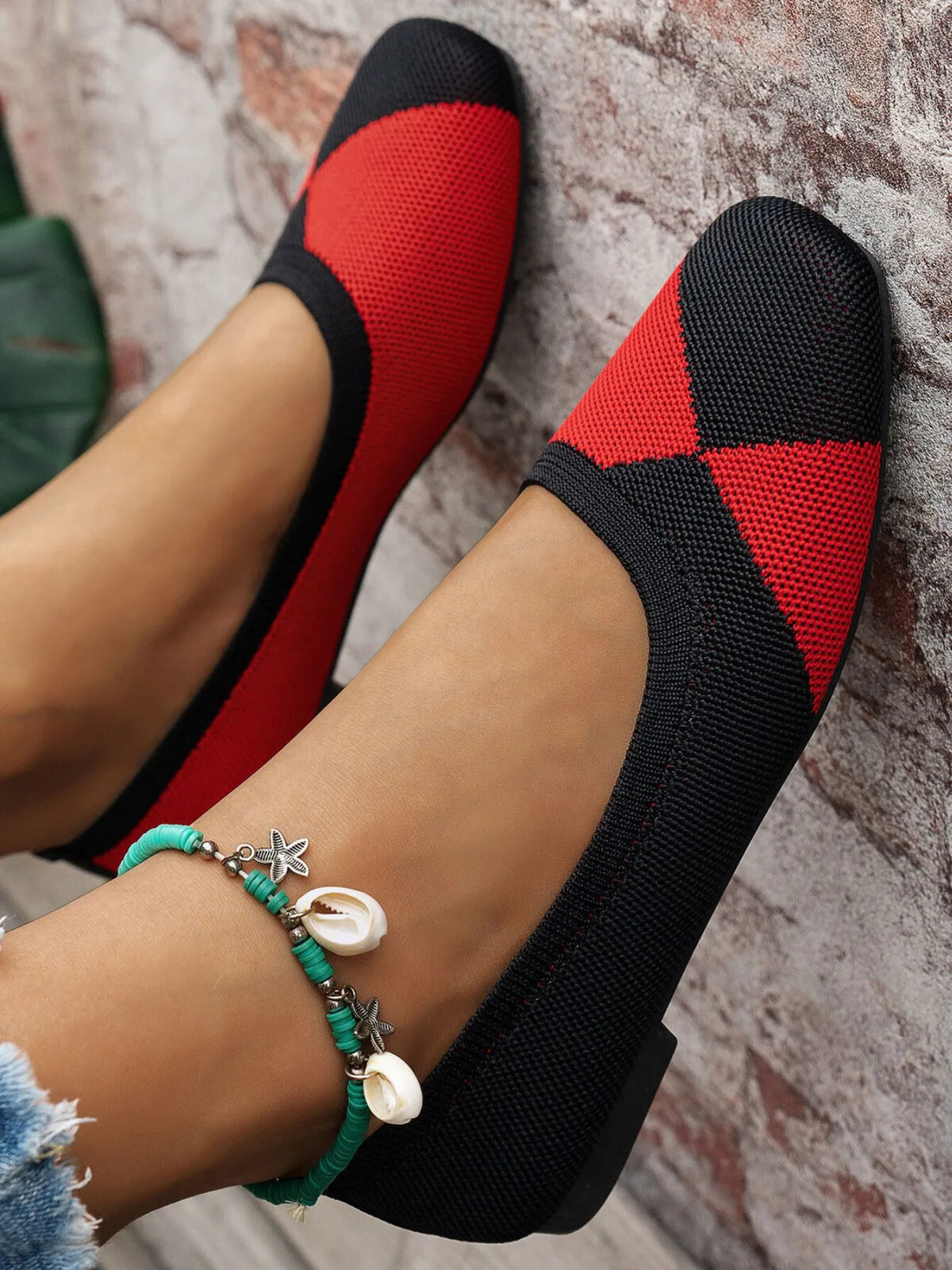 Color Block Knit Slip-On Loafers