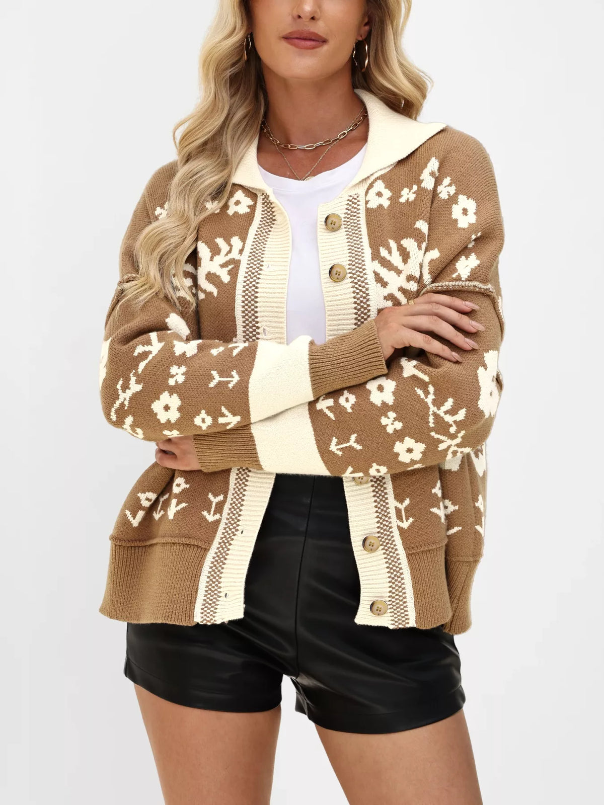 Floral Pattern Button-Down Cardigan
