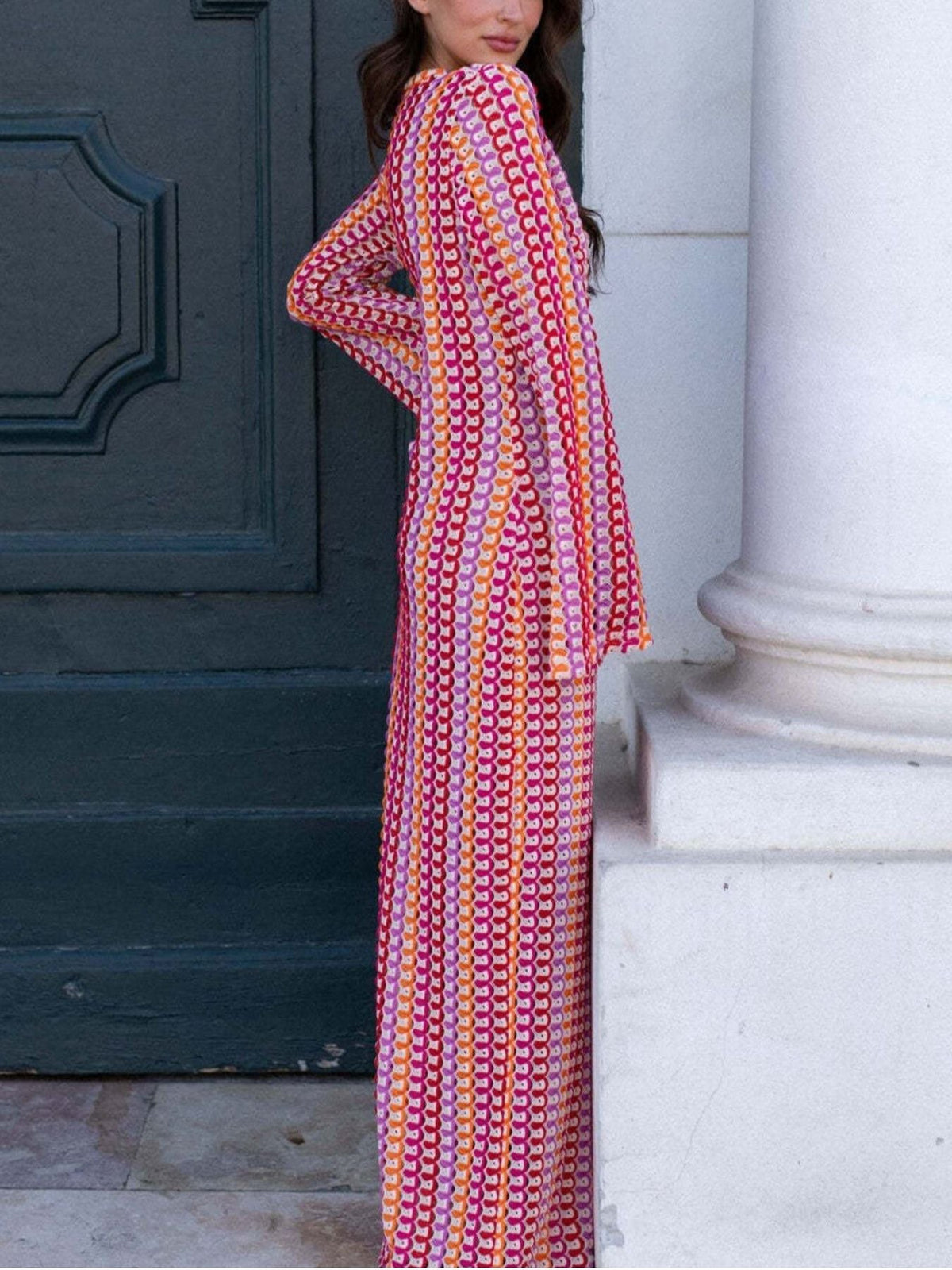 Slit Striped Knit Maxi Dress