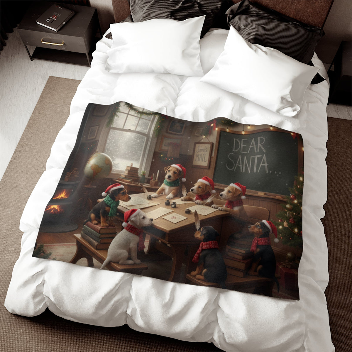 Holiday Puppies Writing a 'Dear Santa' Letter Blanket