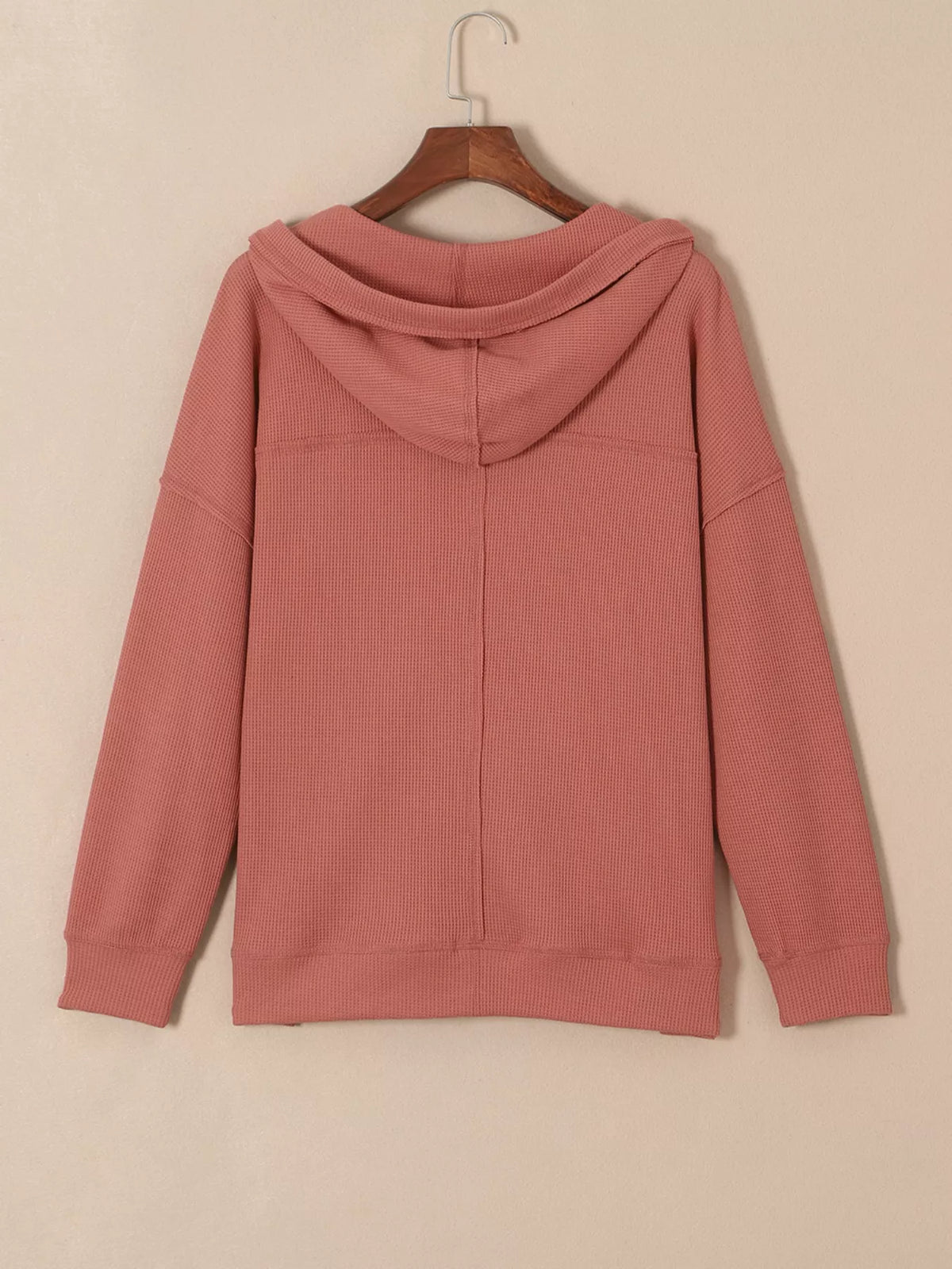 Drawstring V-Neck Waffle Knit Casual Hoodie